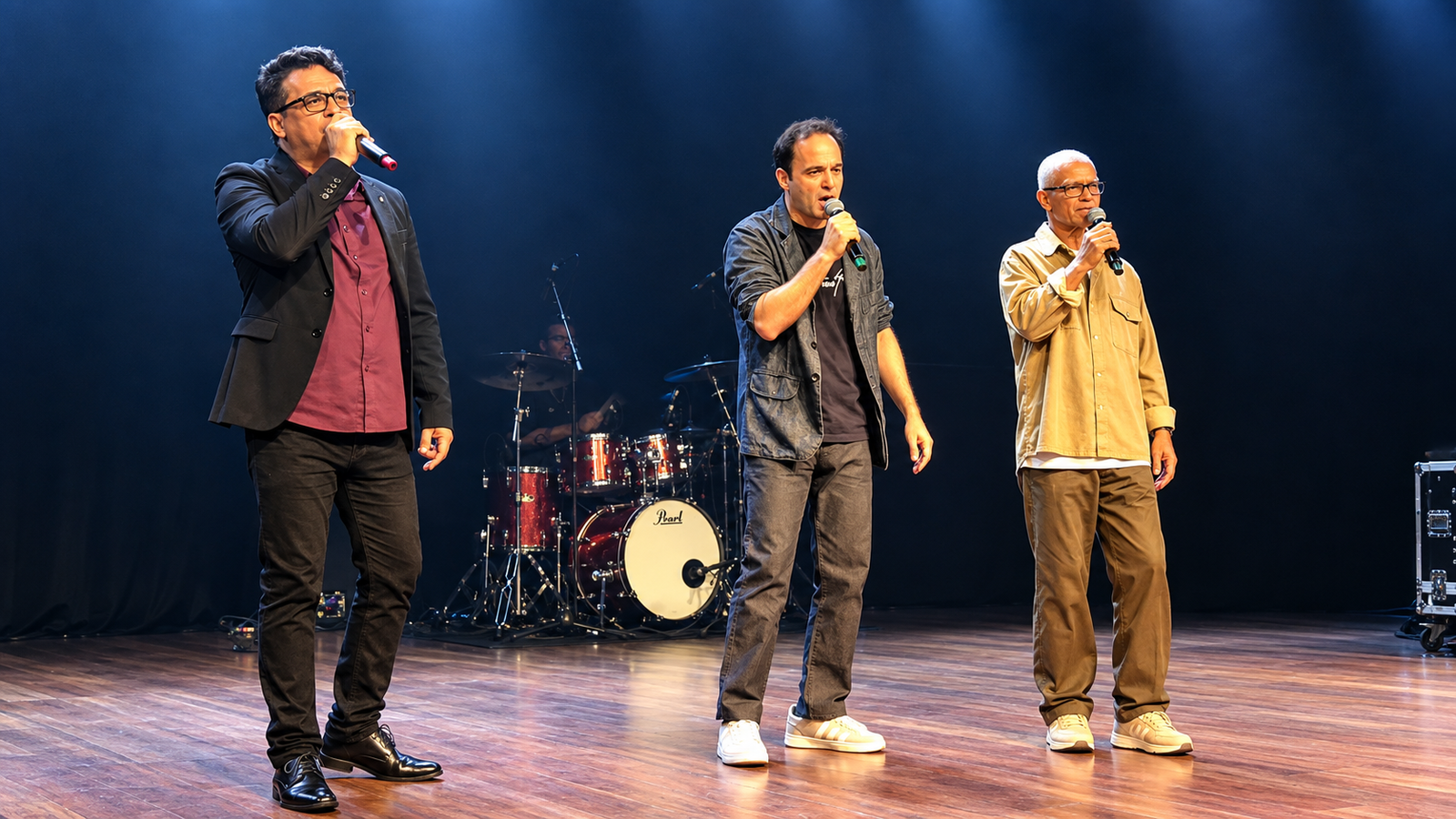 Os cantores Claudinho Maciel, Edu Silvera e Roberto Dom. Foto: Divulgação.'